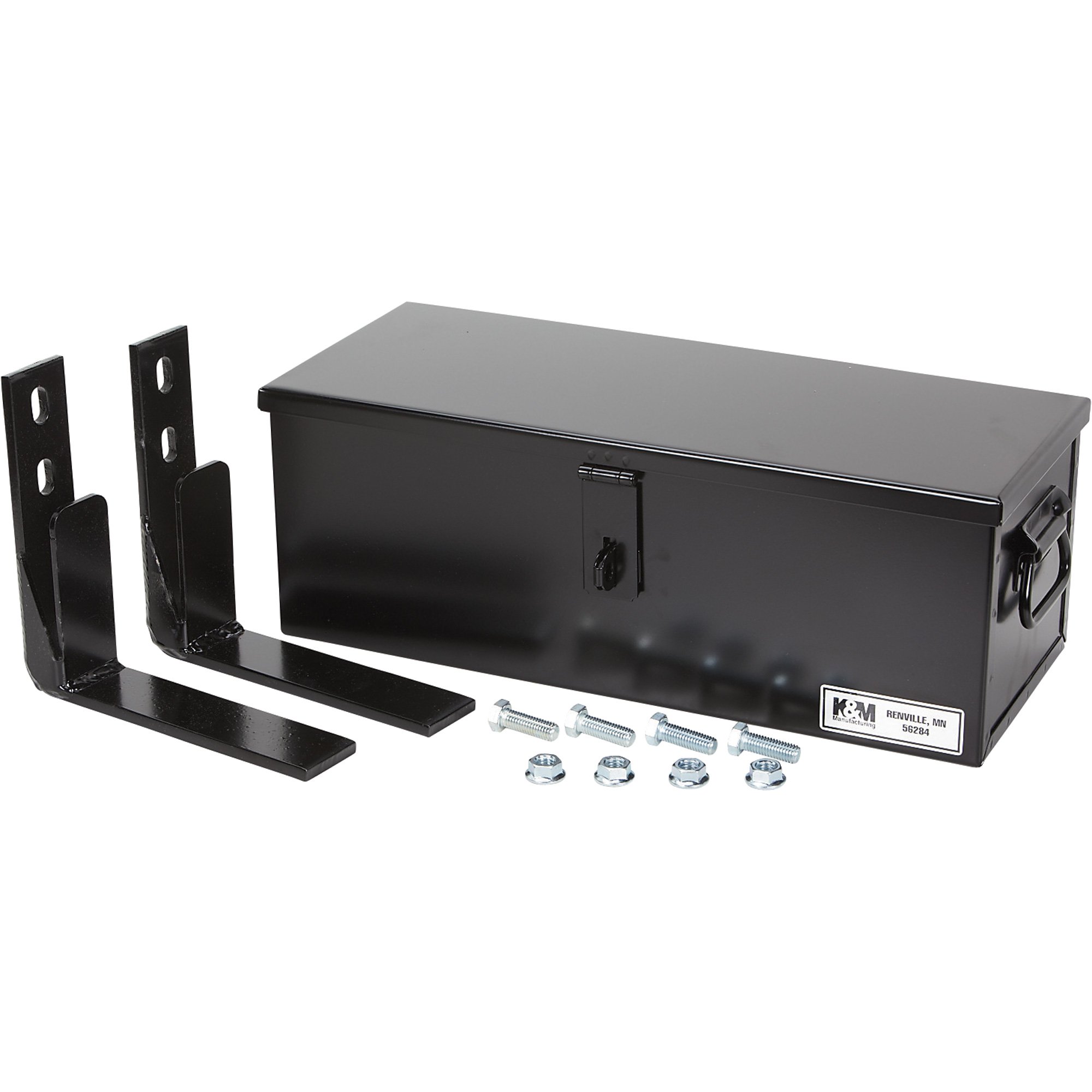 K & M Tote Tractor Tool Box — Steel, Black, Hasp Latch, Mounting Brackets Included, 21in.W x 8in.D x 7in.H, Model# 1521